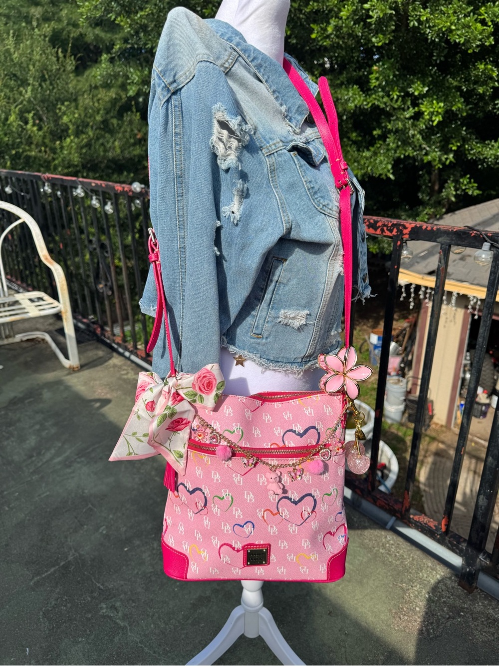 Dooney & Bourke Red Signature Crossbody with Floral Charm